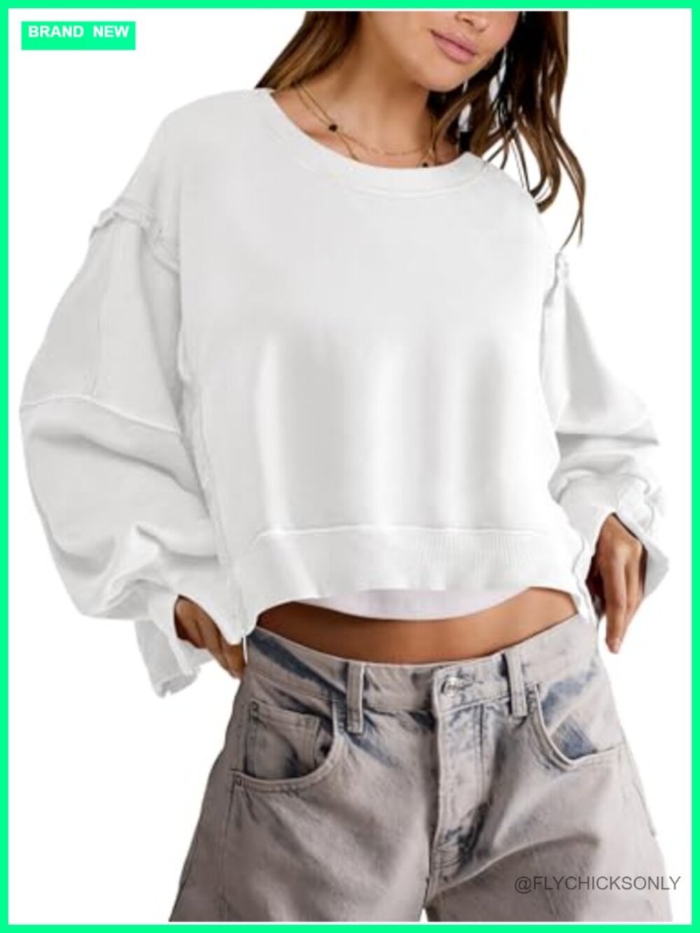 ANRABESS Womens Cropped Crewneck Oversized Sweatshirt